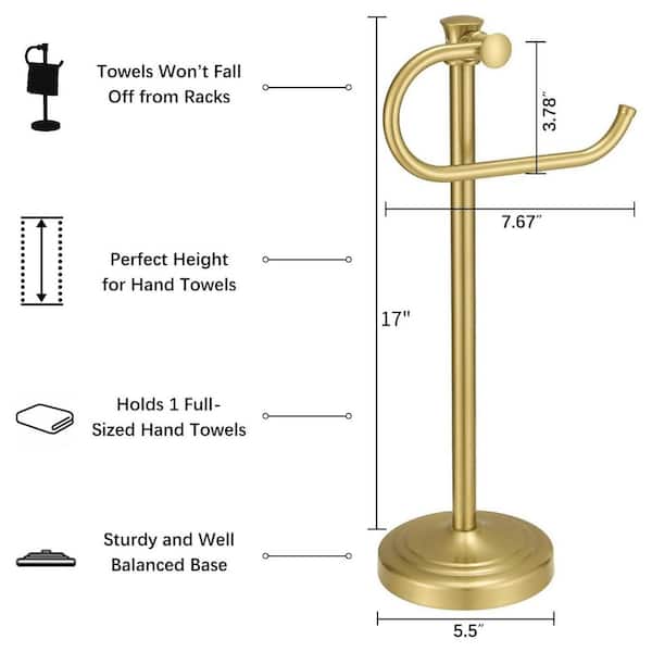 17 in. Free Standing Countertop Towel Bar in Brushed Gold, Hanger Hand Towel Bar for Bathroom Vanity Countertop
