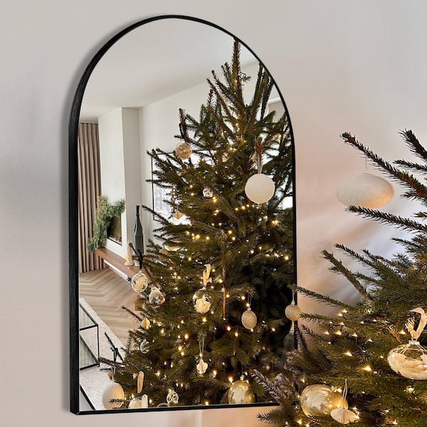 Sxiawe 24 in. W x 36 in. H Arched Aluminum Frame Black Wall Mounted Bathroom Vanity Mirror