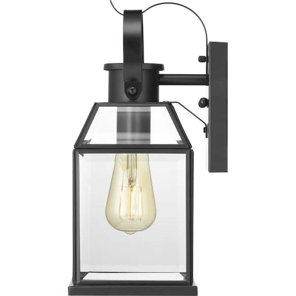 Progress Lighting Canton Heights 12-3/4 in. 1-Light Matte Black Transitional Outdoor Wall Lantern with Clear Beveled Glass