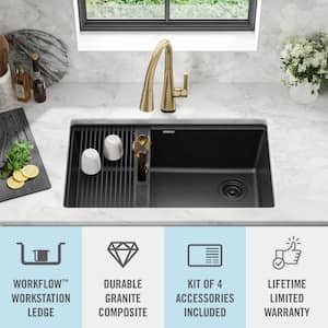 Everest Black Granite Composite 32 in. Single Bowl Undermount Kitchen Sink with Accessories