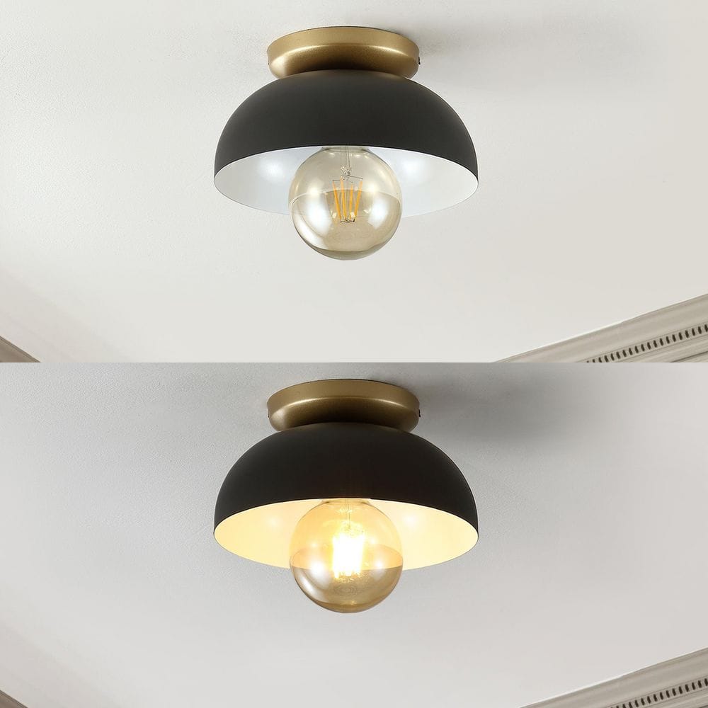 Paulina 8.5" Black/Gold Industrial Iron LED Ceiling Light