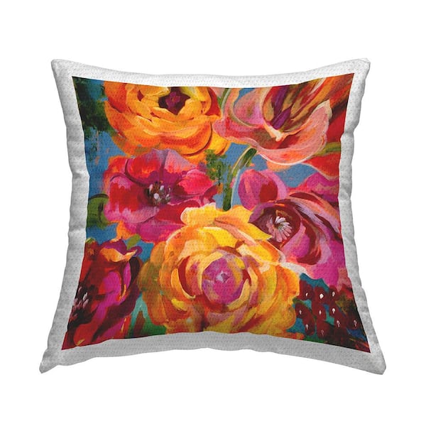 Stupell Industries Pink and Yellow Roses Botanical Pink Square Outdoor Throw Pillow