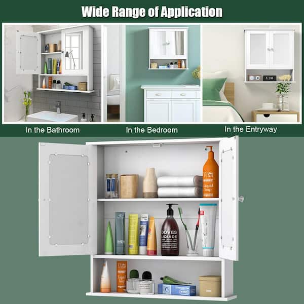 Wall Mount Mirror Cabinet Bathroom Medicine Cabinet Storage Organizer BA7396