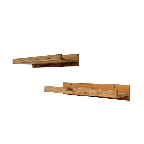 Intrinsic Haven Rustic Luxe 24 in. W x 10 in. D Light Brown Pine Wood Set of 2 Decorative Wall Shelf