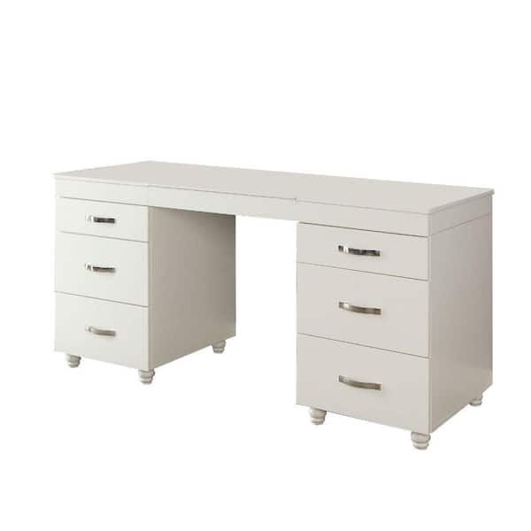 6 Drawer Vanity Desk, White Vanity Desk With Mirror And Drawers