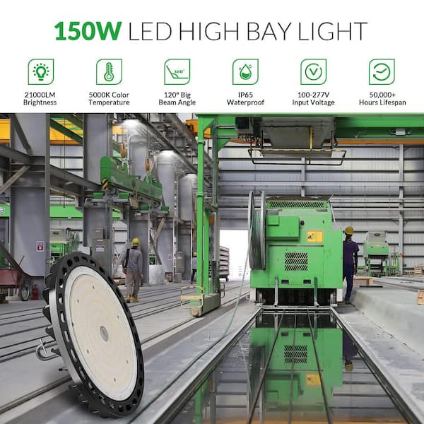 0.85 ft. 400-Watt Equivalent Integrated LED Non-Dimmable Black High Bay Light, 5000K (2-Pack)