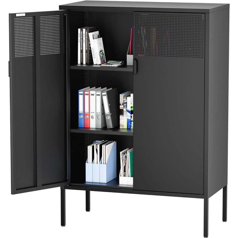 Black 3 Tier 47.24 in. H Metal Storage Cabinet with Adjustable Shelves 2 Door Metal Locker Style Accent Storage Cabinet price history on PriceWatchPro