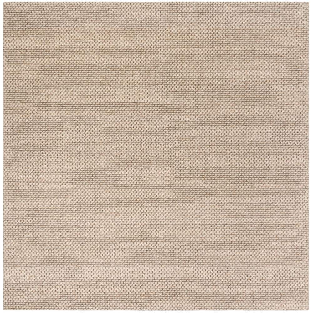 Beige Handmade Wool and Cotton Braided Square Area Rug