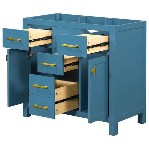 Nestfair 35.51 in. W x 17.87 in. D x 33.03 in. H Bath Vanity Cabinet without Top in Blue with 4 Drawers and 2 Doors