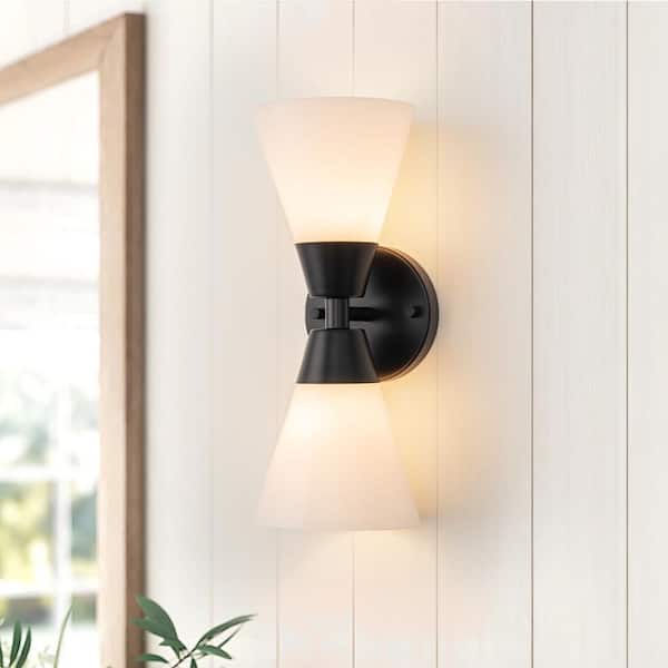 Y'INSP Aurora 5.3 in. 2-Light Modern Black Wall Sconce, Double Tube Design Up and Down Lighting for Bathroom Bedroom Hallway