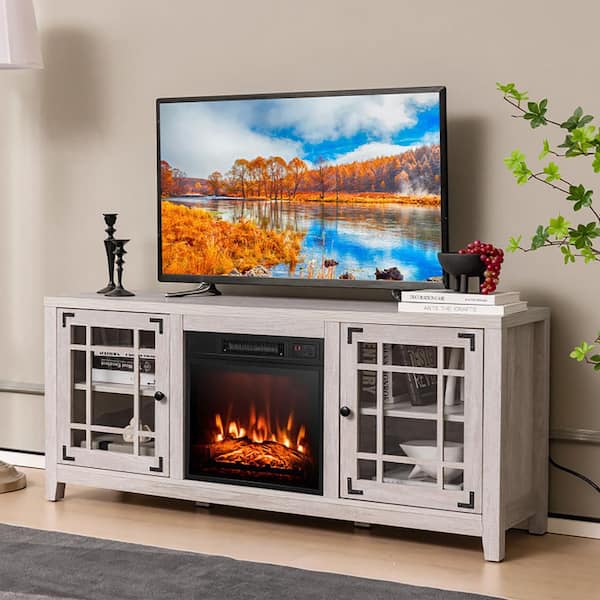 Boyel Living 58 in. Freestanding Electric Fireplace TV Stand with Adjustable Shelves Fits TVs up to 65 in. Natural