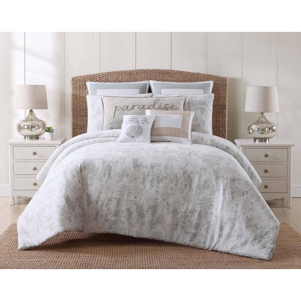 Tropical Plantation 3-Piece Gray Cotton Full/Queen Duvet Cover Set price history on PriceWatchPro