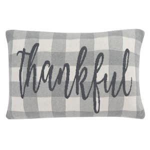 Be Thankful Dark Gray/Light Gray/Natural 16 in. x 24 in. Throw Pillow