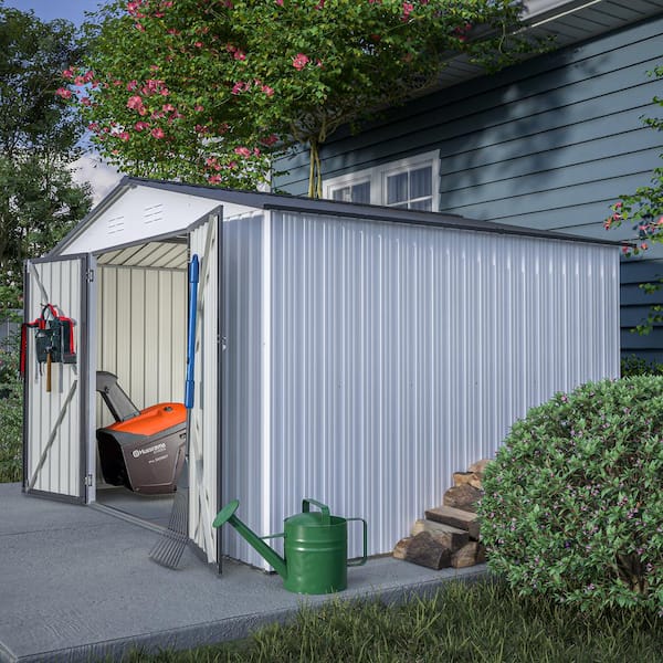 Unbranded 10 ft. x 8 ft. Outdoor Metal Storage Shed, with Lockable Doors, Vent, Sloped Roof for Backyard, Gray(73.8 sq. ft.)