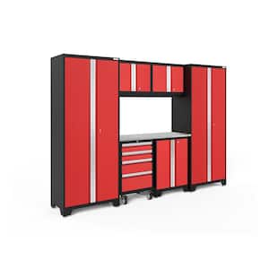 Bold Series 7-Piece 24-Gauge Stainless Steel Garage Storage System in Deep Red (108 in. W x 77 in. H x 18 in. D)