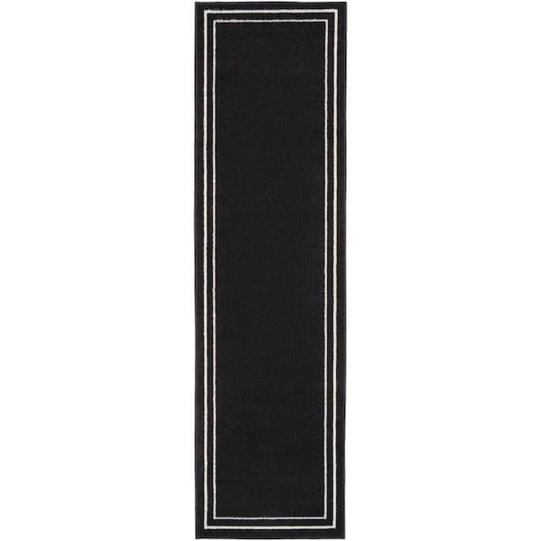 Nourison Essentials Black Ivory 2 ft. x 8 ft. Solid Contemporary Runner Area Rug