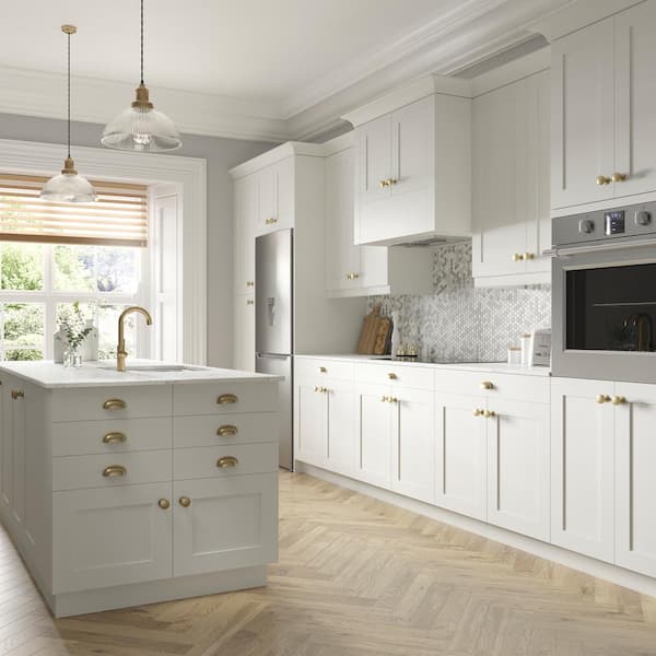 J COLLECTION 30 in. W x 94.5 in. H x 24 in. D Wallace Painted Warm White Shaker Assembled Pantry Micro Kitchen Cabinet with Drawers