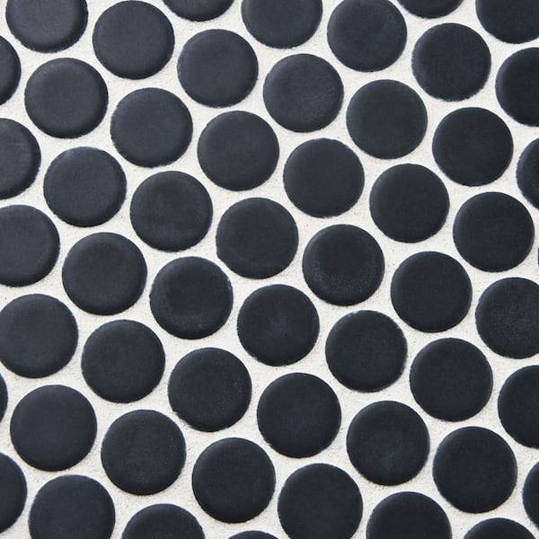 Simple Black and White Penny Round Ceramic Mosaic Matte – Tilezz