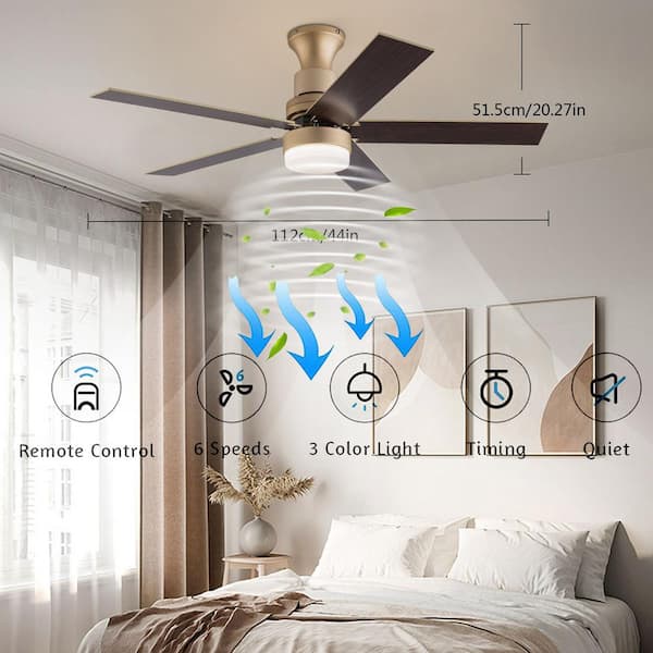 44 in. Integrated LED Indoor Gold 5 Wood Blades 6-Speed Reversible Motor Ceiling Fan with Remote