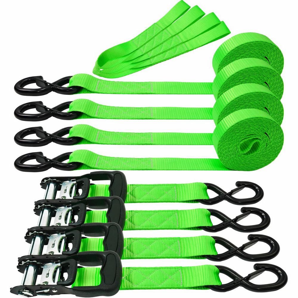 8 ft x 1.5 in Ratchet Tie Down Straps with S-Hooks and Soft Loops Heavy Duty Webbing for Motorcycle Cargo 4 Pack price history on PriceWatchPro
