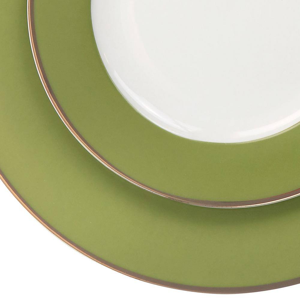 Green and Gold Rimmed 12-Piece Ceramic Dinnerware Set