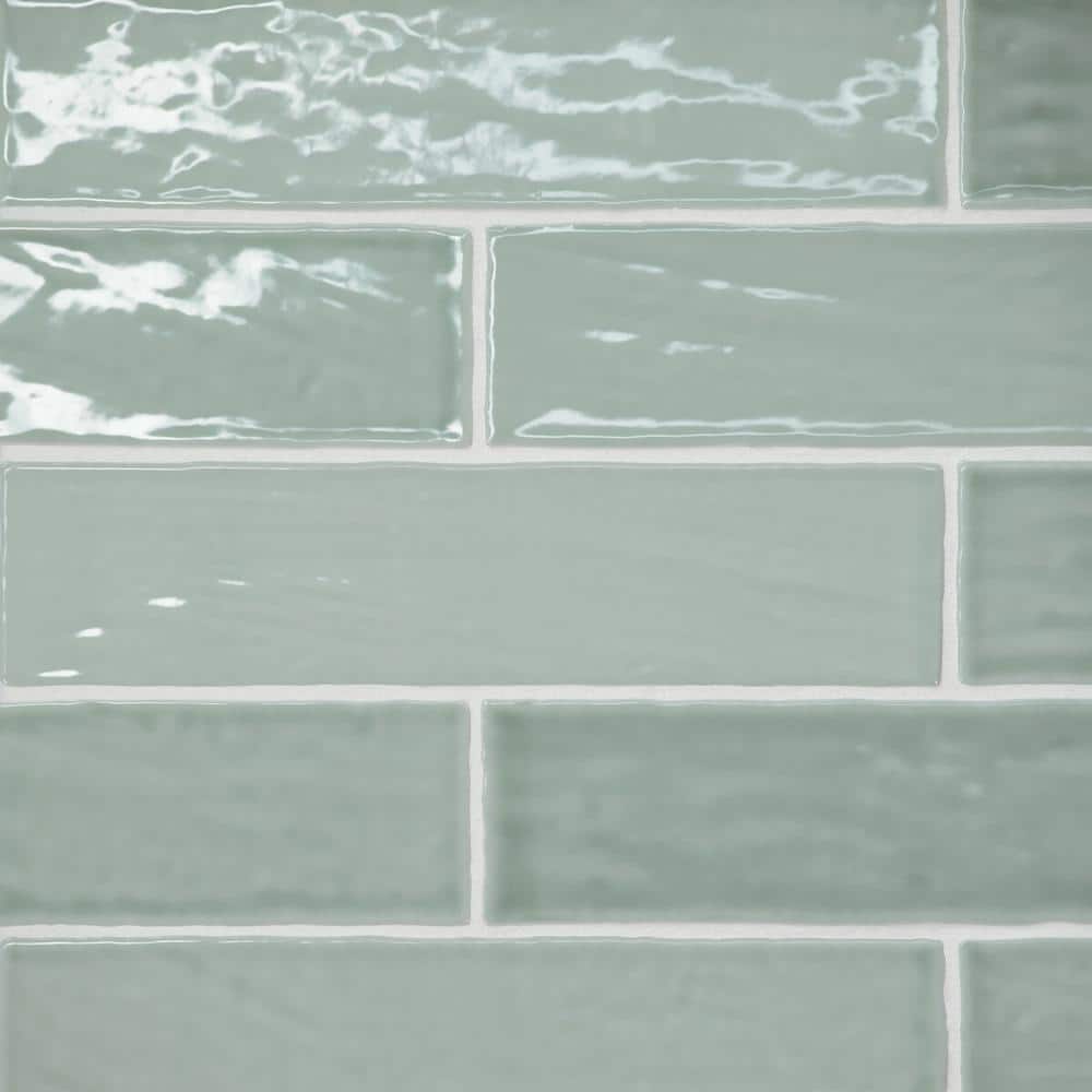 Bedrosians Marin Aloe Green (Light Green) 3-in x 10-in Glossy Ceramic Subway Wall Tile (5.09-sq. ft/ Carton)