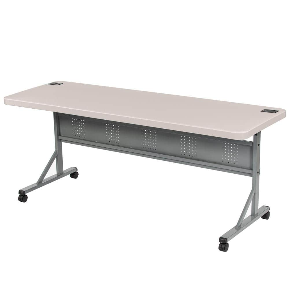 HAMPDEN FURNISHINGS Wyatt Flip-Fold 24 in. x 72 in. Training Folding Table, Charcoal Slate, Blow Molded Plastic Top, Steel Frame