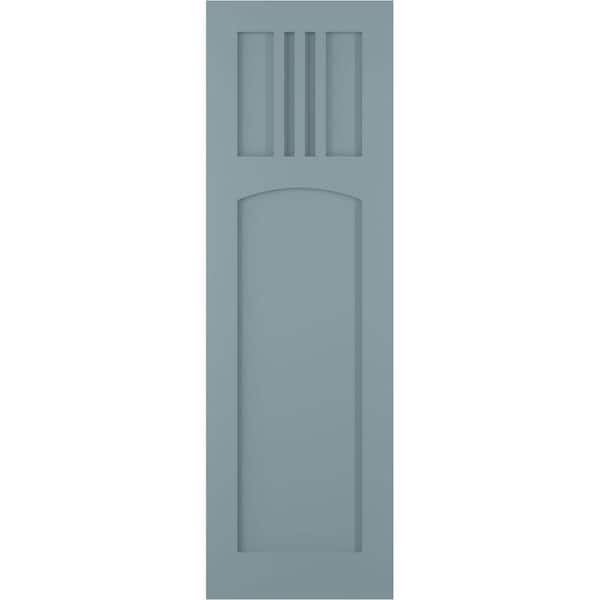 Ekena Millwork 15 in. x 74 in. PVC True Fit San Miguel Mission Style Fixed Mount Flat Panel Shutters Pair in Peaceful Blue