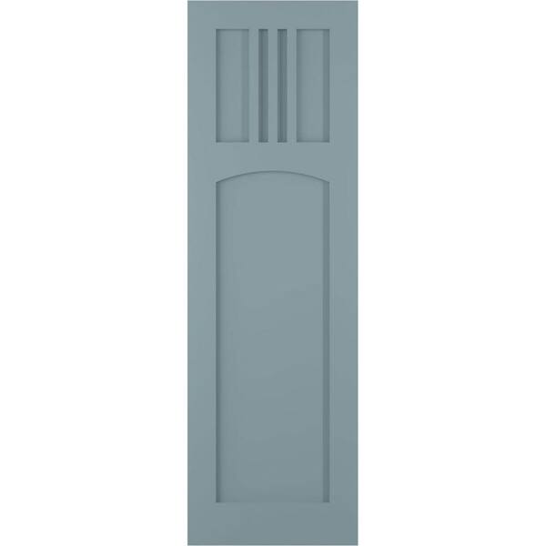 Ekena Millwork 18 in. x 44 in. PVC True Fit San Miguel Mission Style Fixed Mount Flat Panel Shutters Pair in Peaceful Blue