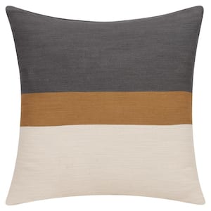 Wilmington Gray/Brown/Beige Striped Cotton 24 in. x 24 in. Throw Pillow
