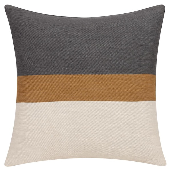 LR Home Wilmington Gray/Brown/Beige Striped Cotton 24 in. x 24 in. Indoor  Throw Pillow
