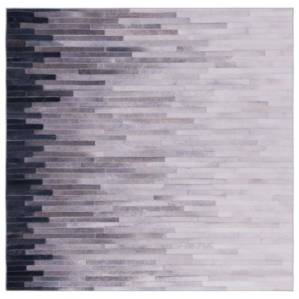 Faux Hide Ivory/Gray 6 ft. x 6 ft. Machine Washable Plaid Gradient Square Area Rug price history on PriceWatchPro