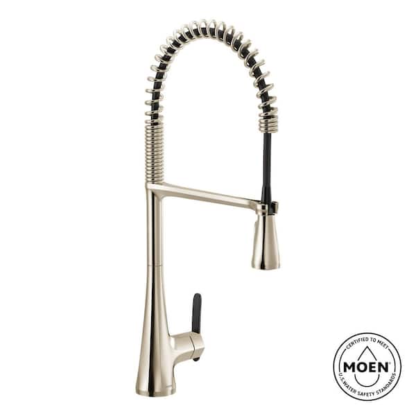 Sinema Polished Nickel 23.5 in. H Spring Pull Down Sprayer Kitchen Faucet with 360 Degree Spout Swivel and Power Boost