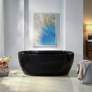 59 in. x 31.5 in. Soaking Bathtub with Center Drain in Black with Matte Black Trim