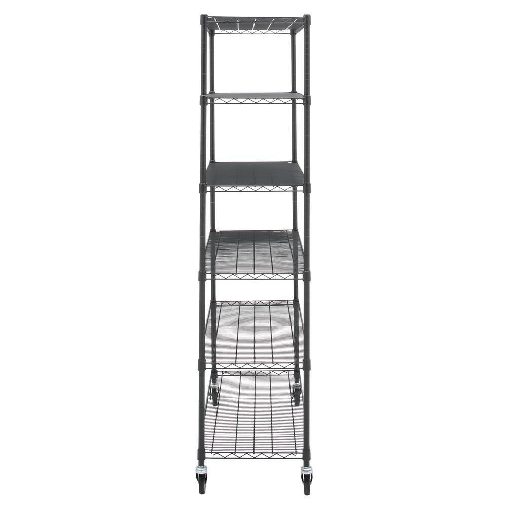 Black 6-Tier Steel Wire Shelving Unit with Wheels