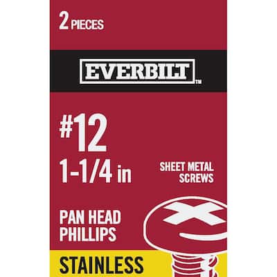 #12 x 1-1/4 in. Phillips Pan Head Stainless Steel Sheet Metal Screw (2-Pack)