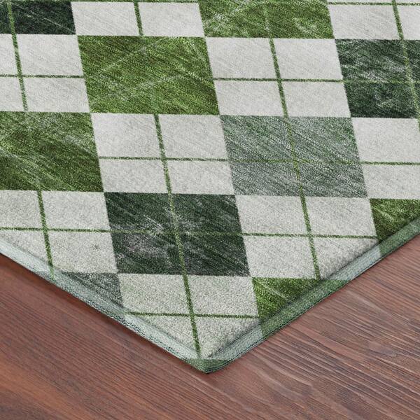 Mayfield Premium Machine Washable Abstract AMF2237 Olive 3 ft. x 5 ft. Area Rug