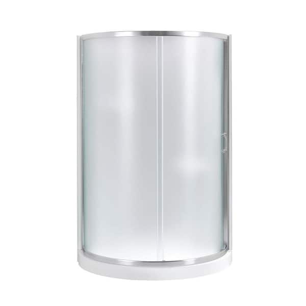 Breeze 36 in. L x 36 in. W x 77.36 in. H Corner Shower Kit with Frosted Framed Sliding Door in Satin Nickel