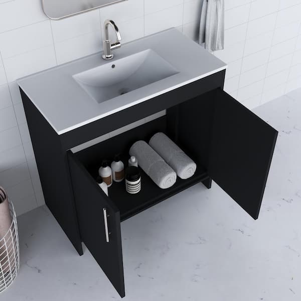Villa 36 in. W x 18 in. D Bathroom Vanity in Black with Ceramic Vanity Top in White with White Basin