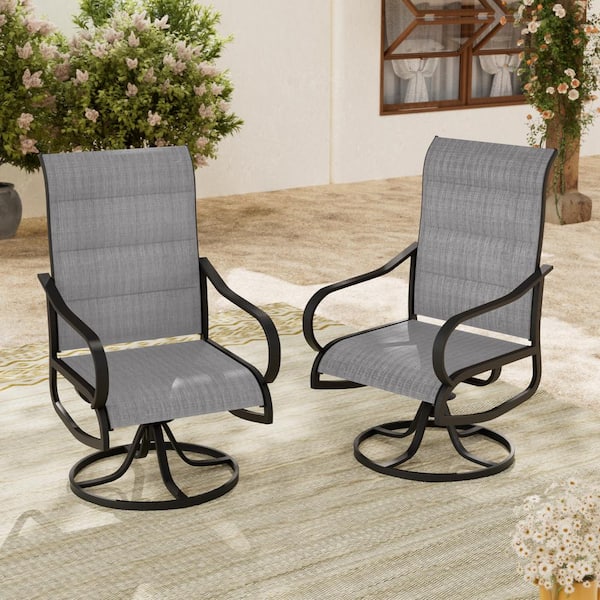 Angeli Metal Padded Swivel Sling Outdoor Gray White Dining
