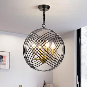 Frankfort 4 - Light Gold & Black Unique/Statement Globe Pendant with Crystal Accents