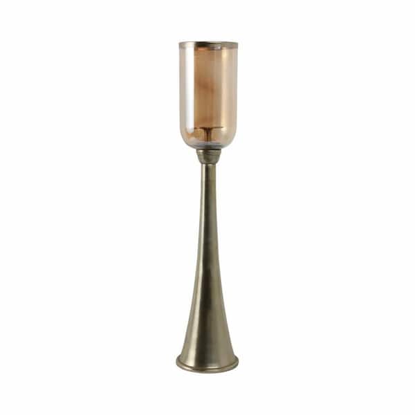 34 in. Gold Metal and Glass Striking Tall Hurricane Candle Holder