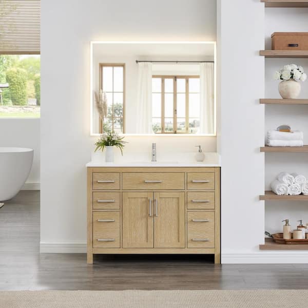Beckett 48 in. Single Freestanding Whitewashed Oak Bath Vanity with White Quartz Top