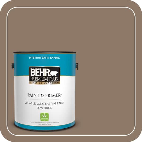 BEHR PREMIUM PLUS 1 gal. #PPU5-05 Coconut Shell Satin Enamel Low Odor Interior Paint & Primer