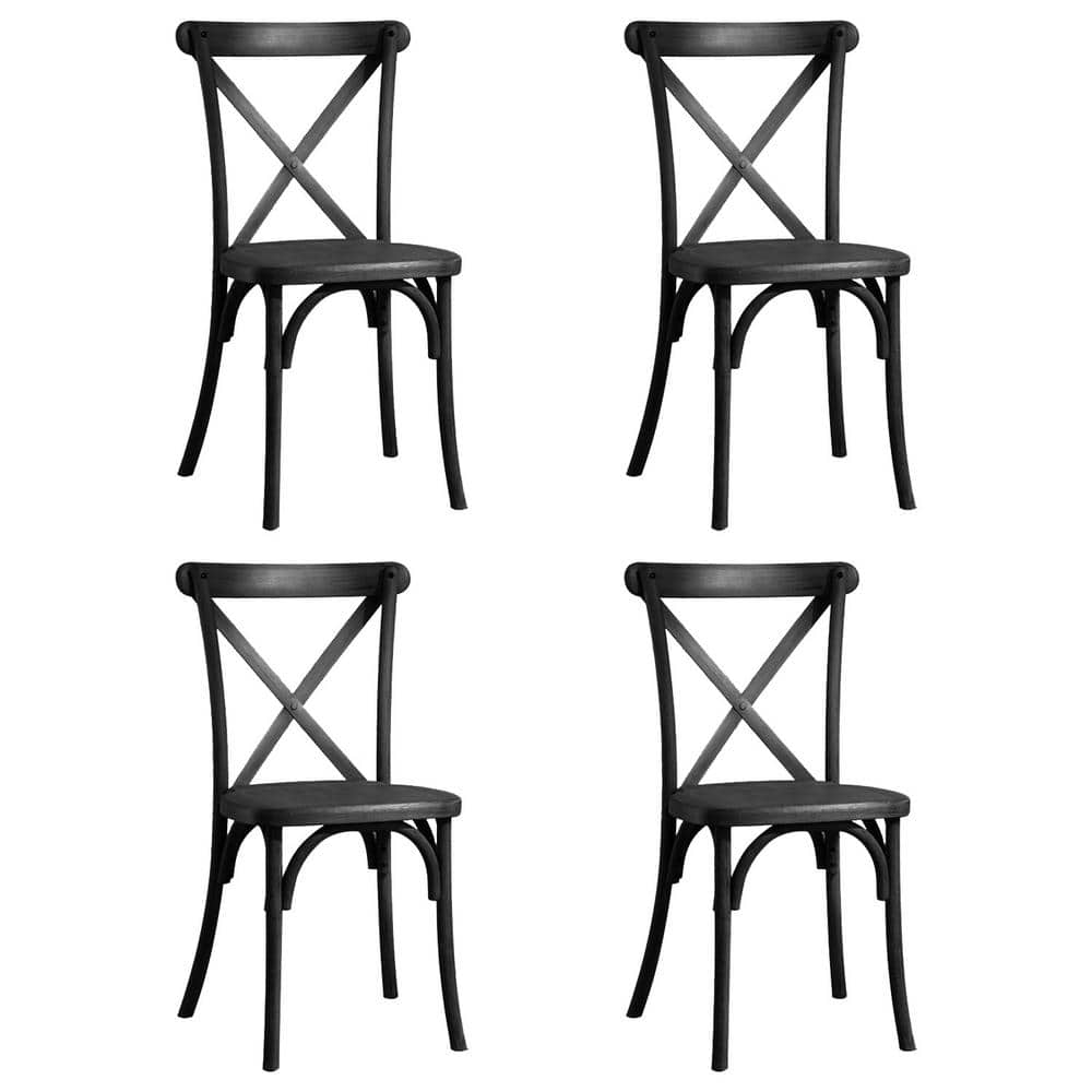 4-Piece Matt Black Wood Resin Outdoor Dining Chair with X-Back
