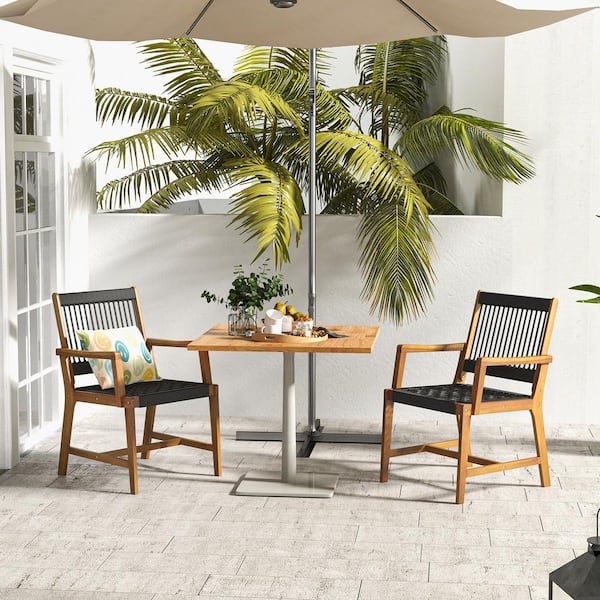 ANGELES HOME Patio Acacia Wood Outdoor Dining Chair with Armrests for Lawn Yard Set of 2