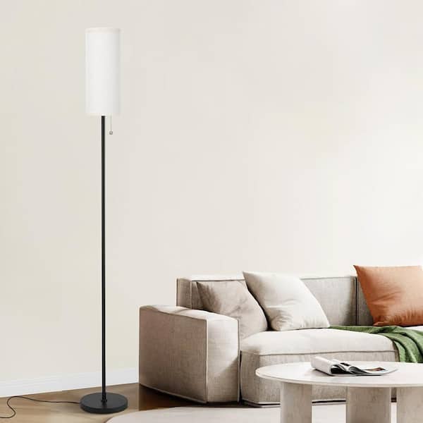 64 in. Brown 1-Light Standard Floor Lamp with Linen Shade and 9W