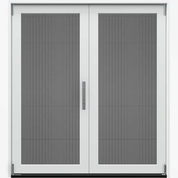 60 in. x 80 in. F4500 Left-Hand White Fiberglass 2-Panel Folding Patio Door w/Low-E Impact Glass, Steel Handle, Screen