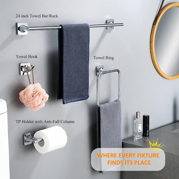 Wall-Mount 5 -Piece Bath Hardware Set with Towel Bart Toilet Paper Holder Hand Towel Holder Towel Hooks in Chrome