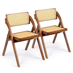 Walnut Brown Wood Armless Folding Chairs (Set of 2)